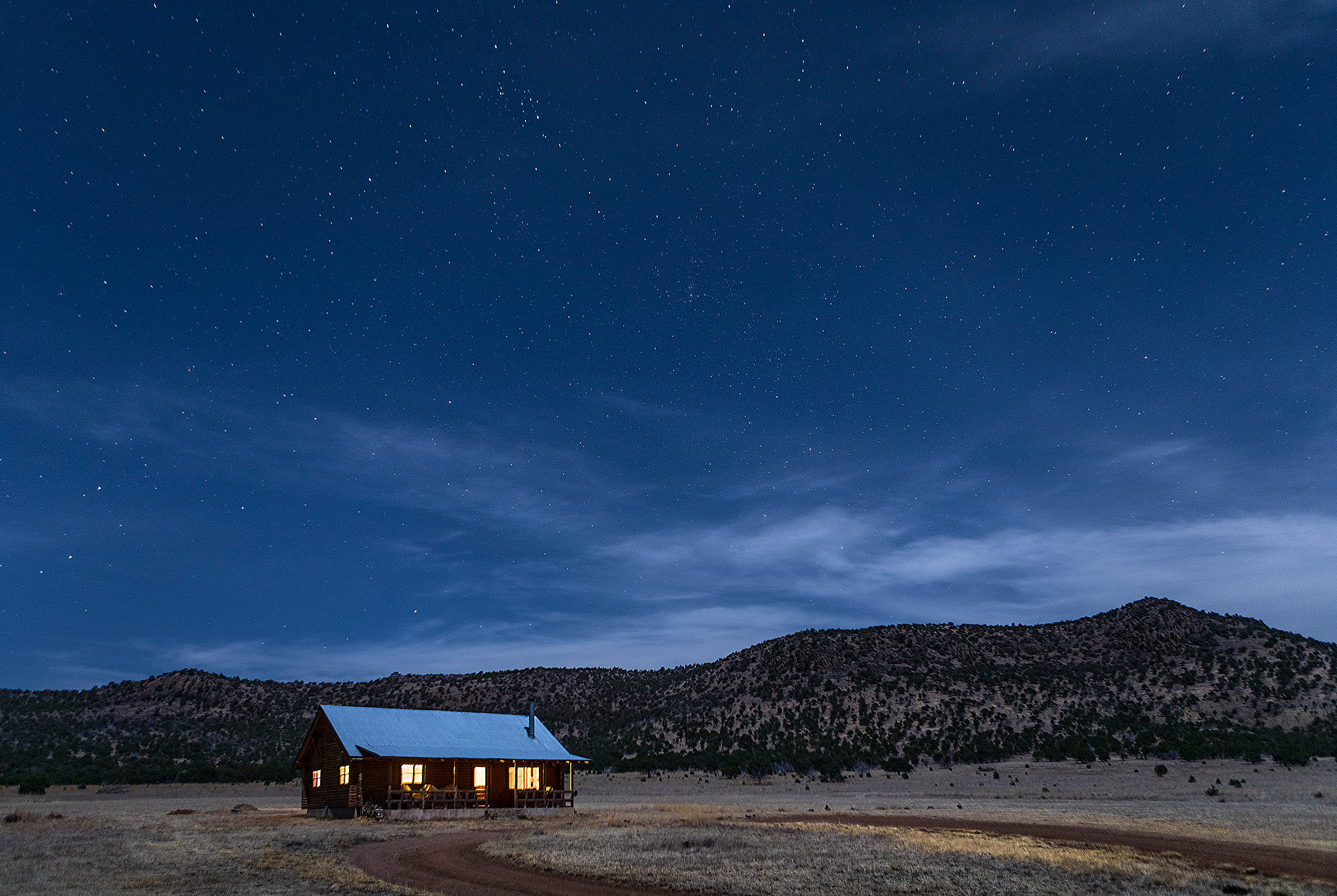 Cabin at night in the Davis Mountains