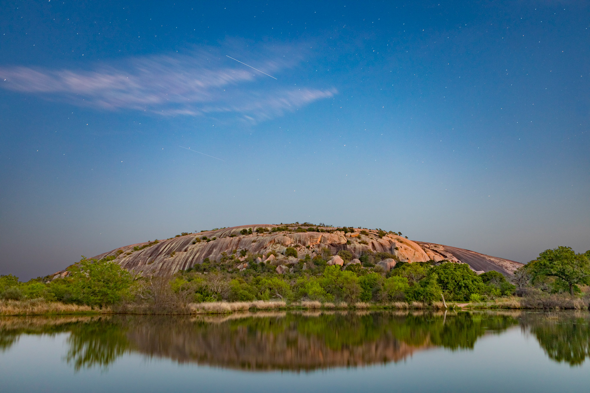 Enchanted Rock and stars at dusk, Texas