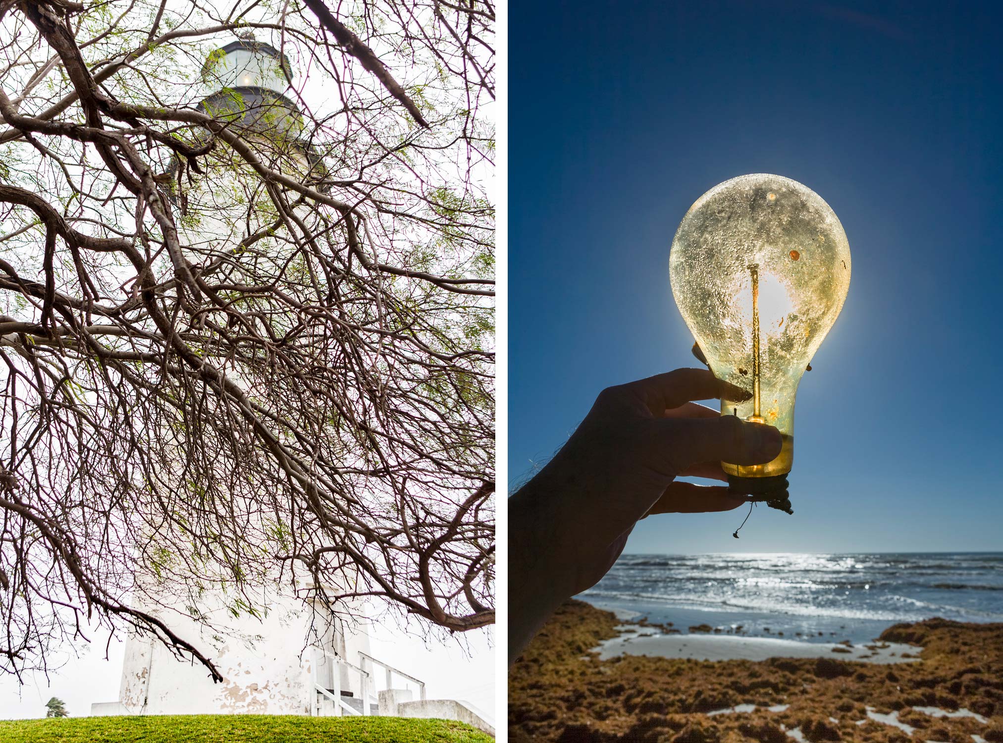 Port Isabel Lighthouse / Lightbulb hand held on beach