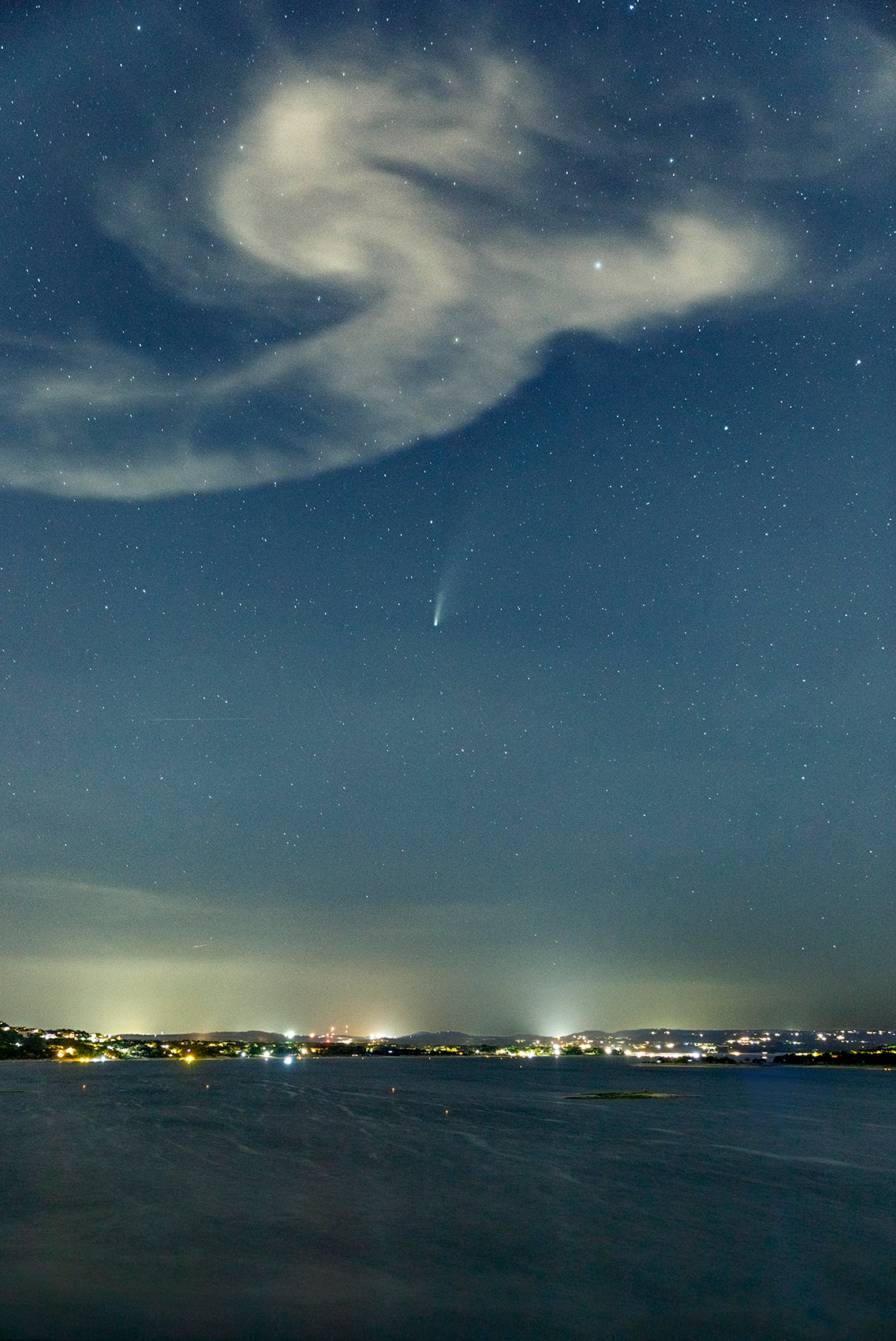 Comet Neowise over Lake Travis in Austin, Tx.