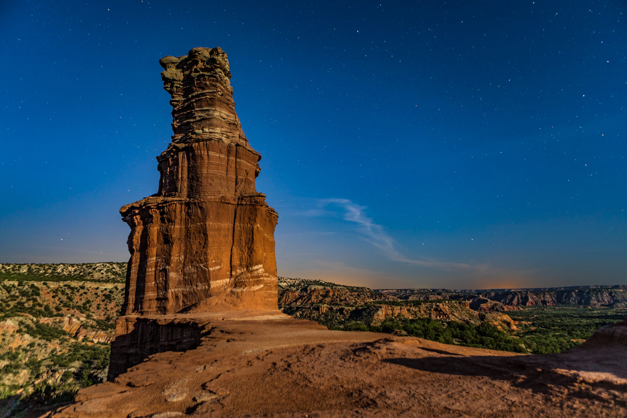 Lighthouse rock formation with stars - Palo Duro Canyon, Texas