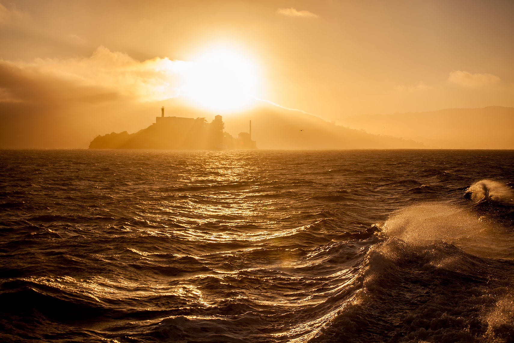 Alcatraz Island with setting sun