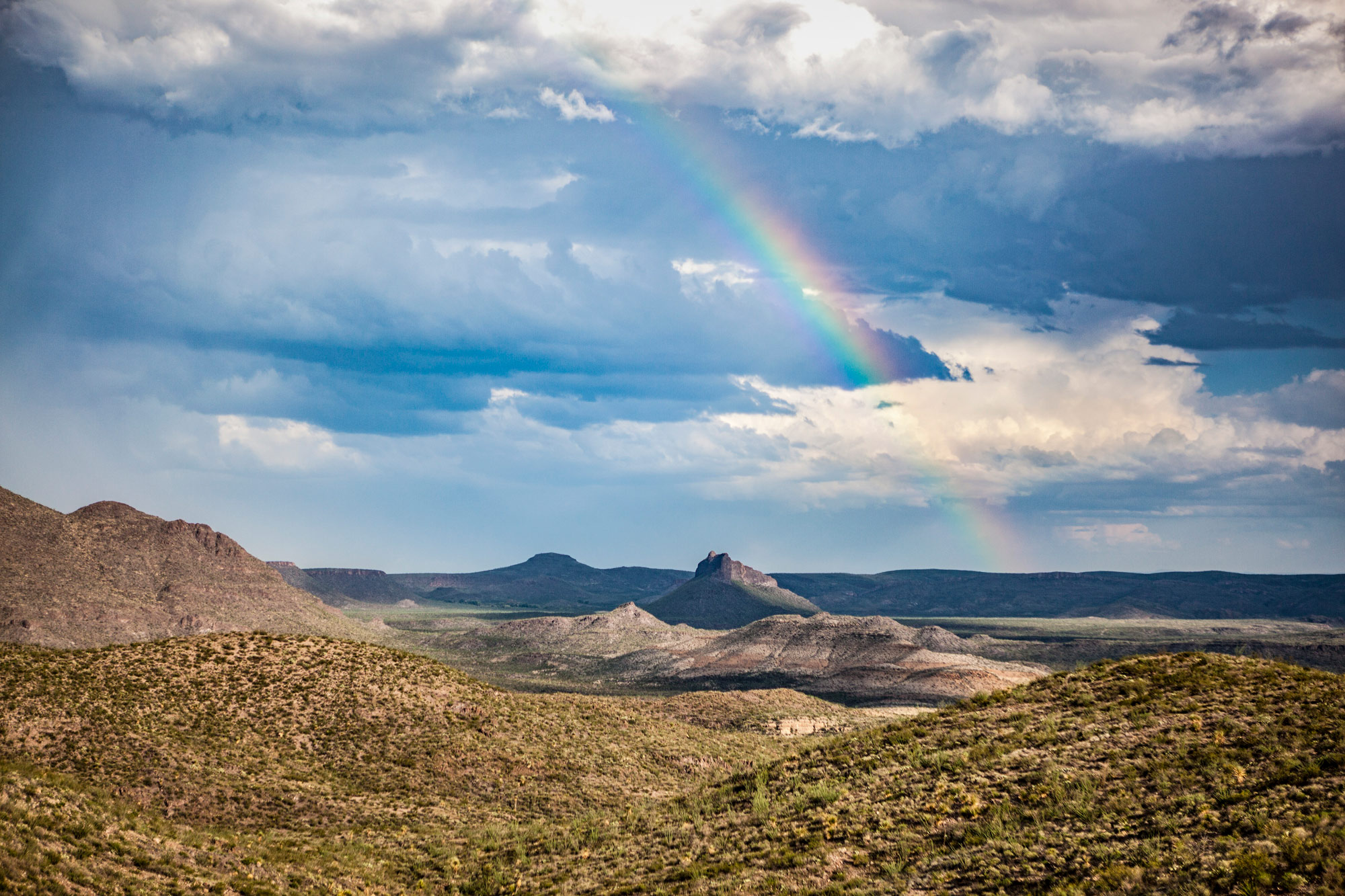 Chinati Mountains with rainbow in West Texas